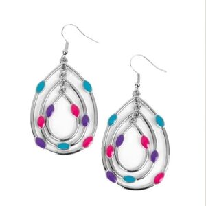 Silver Multi-Color Teardrop Earrings